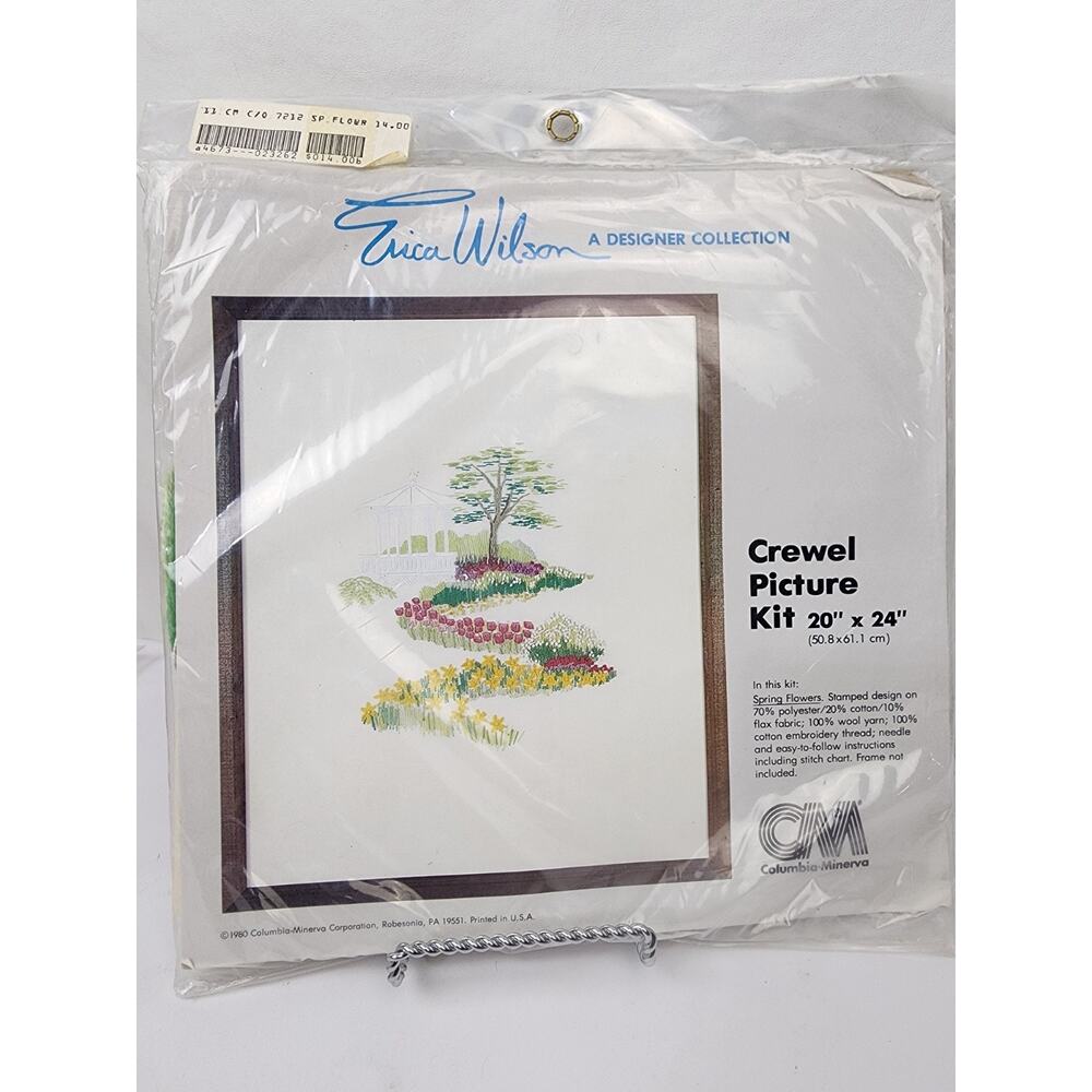 Erica Wilson Crewel Embroidery Kit Needlepoint Picture Spring Flowers Gazebo